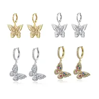 Qiyhaba — boucles d'oreilles en cuivre plaqué argent et or pour femme, bijoux, pendentifs papillons