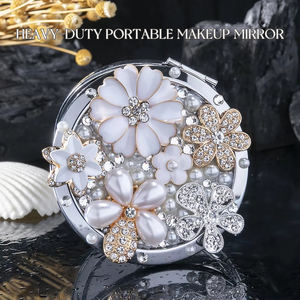 手工奢华钻石唇口袋女镜企业促销新奇礼品金属珠光宝光化妆镜 - Product Image 2