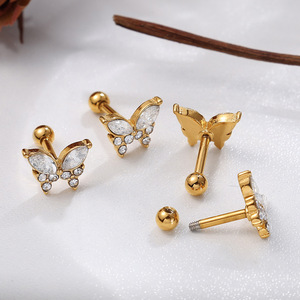 Boucles d'oreilles papillon en cristal doré, design insecte, serti griffe, bijoux de mode pour soirée EH950 - Product Image 3