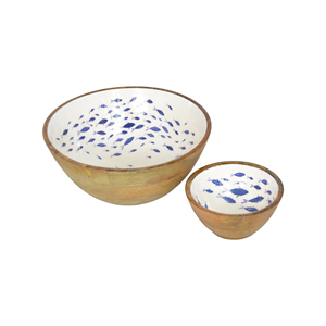 Juego de decoración de mesa de madera recubierta de esmalte 2 cuencos de servicio impresos para verduras, frutas, ensalada, sopa duradera - Product Image 1