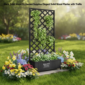 Jardinera de madera maciza Gacajdis con trepadora, color negro, para uso en exteriores. - Product Image 2