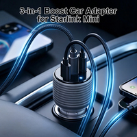Adaptor Daya Mobil Heavy Duty untuk Starlink MiniCar 3 Port DC USB-A Type-C Pengisi Daya Pemantik Rokok Mobil untuk Van Yacht Camper