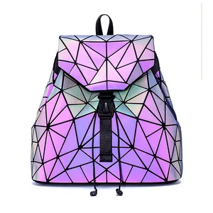 Trendy New Style fashion Night Shiny Colorful Female Durable Cool Funny zaino luminoso borsa da scuola geometrica