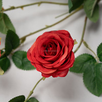 RTS Werbe-Kunstseidenrosen, realistisch, rot, 65 cm, einzelner Stiel, 6 Blütenköpfe, D8 cm, Weihnachts-, Hochzeits- und Heimdekoration