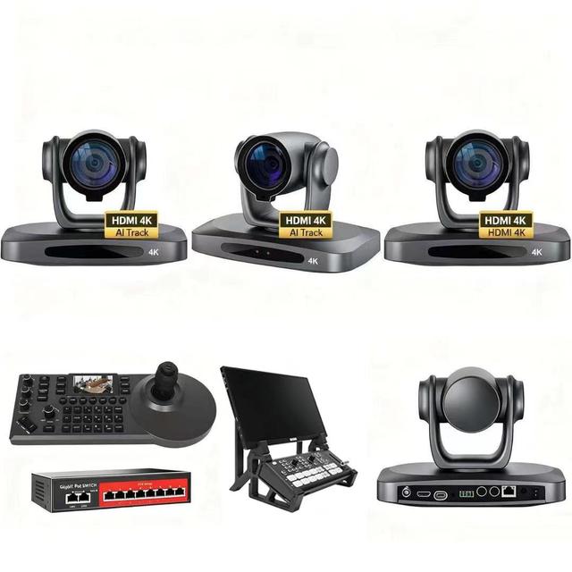 USD2010 Free ship 4 pcs 4K 30X PTZ Cameras AI Track with hd mi lan usb poe and IP PTZ Controller and and 14 inch Video Switcher