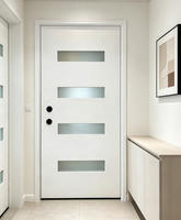 Porte d'entrée extérieure en fibre de verre 36x80 pouces, battante à droite, avec 4 vitres dépolies, apprêtée blanche, en kit, en acier et aluminium