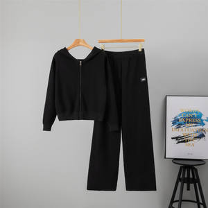 <span class=keywords><strong>Tuta</strong></span> <span class=keywords><strong>sportiva</strong></span> autunno inverno da <span class=keywords><strong>donna</strong></span> in maglia transfrontaliera europea Cardigan con cappuccio con cerniera <span class=keywords><strong>pantaloni</strong></span> larghi Casual in tinta unita Set di due pezzi - Product Image 6