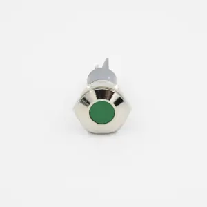 14MM Green Flat Head Indicator Light Push Button Switches With Brass Plated Nickel Mushroom Waterproof Metal Switch
