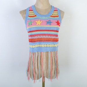 Maglione lavorato a maglia a righe arcobaleno con nappe a <span class=keywords><strong>stella</strong></span>, gilet senza maniche da donna - Product Image 3