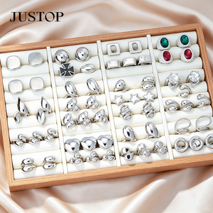 JUSTOP Unisex Silver Plated Cocktail <b>Rings</b> <b>Set</b> Heart Shape Cubic Zirconia Fashion Jewelry Modern Style Daily Wear - Product Image 1