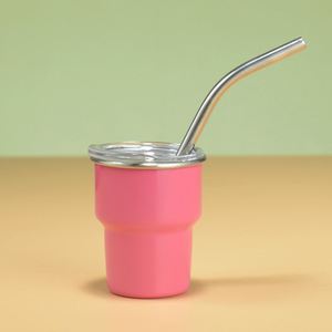 Mini-gobelet isotherme en acier inoxydable couleur pastel, portable avec paille métallique pour utilisation en voiture - Product Image 3