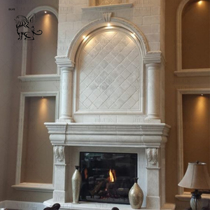 BLVE Decorative Villa Luxury Design Hand Carving <strong>Large</strong> Freestanding Double <strong>Mantel</strong> White Marble <strong>Fireplace</strong> - Product Image 6