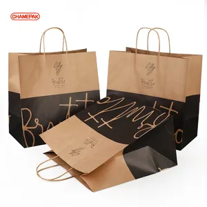 Custom printed logo delivery food packaging bag take away food bag restaurant kraft paper bags