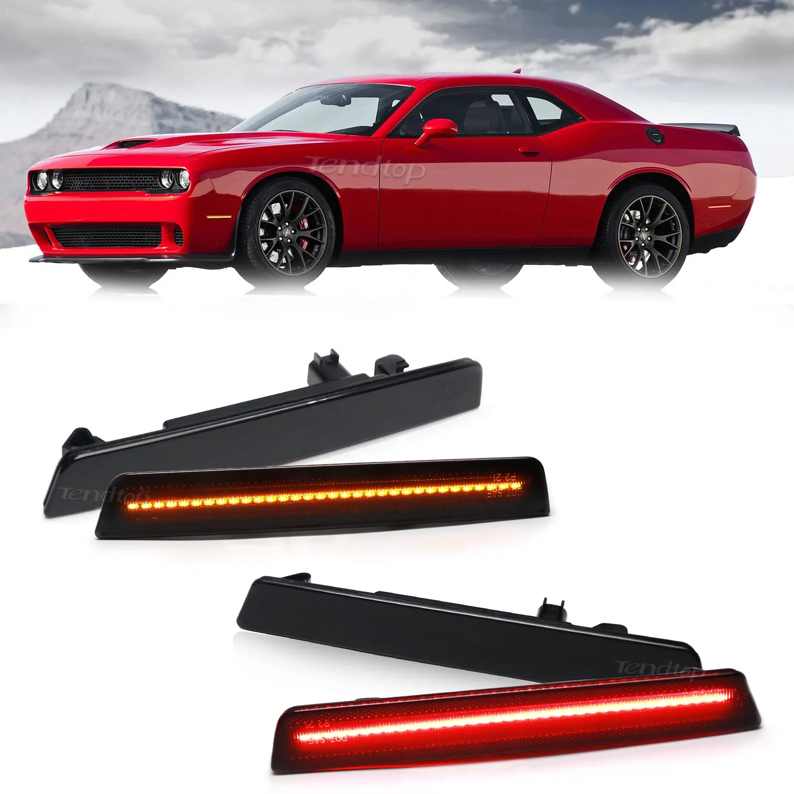 डॉज 2015-2021 कार साइड मार्कर रिफ्लेक्टर सिग्नल लैंप के लिए चैलेंजर एम्बर रेड एलईडी फ्रंट रियर बम्पर फेंडर इंडिकेटर लाइट्स