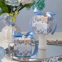 Boîte à dragées de mariage écologique faite à la main, motif floral européen, avec ruban perlé, ensemble cadeau bonbons, design gaufré, souvenir de fête réutilisable