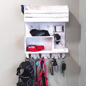 <span class=keywords><strong>Étagère</strong></span> de rangement murale rustique en bois Paulownia avec 6 crochets à clés en métal - Product Image 2