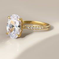 Bague Vintage en Zircon Ovale pour Femme, Zircon Cubique, Bague de Fiançailles Ovale Pavée Tendance, Bague Plaqué Or 18K Personnalisée pour Femme