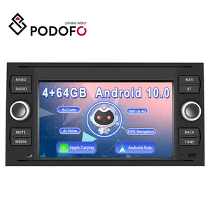 Podofo Radio Mobil Android 10, 4GB + 64GB Carplay 2 Din 7 ''IPS Android Auto/AI/GPS/Wifi/BT/4G/DSP/EQ untuk Ford Transit/Fiesta/Fokus