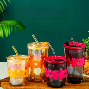 Taza de paja de vidrio personalizada con tapa, taza de agua de regalo de publicidad de vidrio doble para beber con paja - Product Image 5