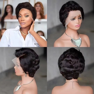 Perruque brésilienne Cheveux frisés Courte Coupe Pixie <span class=keywords><strong>Bob</strong></span> 13x4 Lace Frontale Complète Noire Naturelle Densité 150% HD Lace Pré-épilée Raide Bébé - Product Image 6