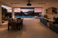 Cuisine extérieure modulaire en acier inoxydable sur mesure avec îlot, armoires, barbecue, évier et réfrigérateur pour jardin et villa