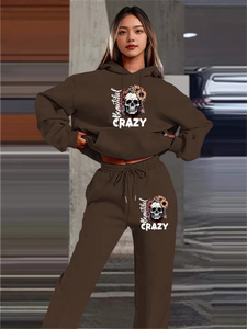 Ensemble de survêtement 2 pièces floral tête de mort, sweat à capuche et pantalon de jogging, imprimé lettres gothiques, tenue décontractée streetwear assortie - Product Image 4