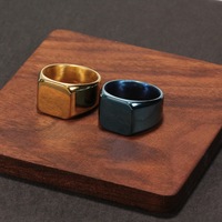 14mm Edelstahl Blank Flat Big Width Square Siegelring für Herren Persönlichkeit Square Band Fingerringe Male Party Schmuck