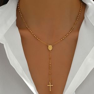 Rosario Católico de Acero Inoxidable con Baño de Oro Antiguo, Colgante de Corazón de la Virgen María y Cruz, para Oración Religiosa, Aniversario - Product Image 1