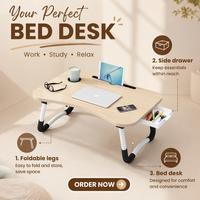Table pliante portable pour ordinateur portable avec tiroir, pour lit et canapé, vente en gros OEM ODM