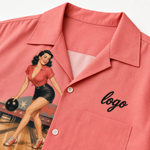 Camisa de Boliche Retro Personalizada con Gráfico de Pin Up Girl, Estilo Rockabilly de los Años 50, con Botones, Manga Corta, Logotipo Personalizado para Equipo/Liga, OEM, Polo - Product Image 2