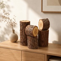 Ensemble de 4 soufflets d'arbre décoratifs en bois naturel rustique moderne avec écorce, pour la décoration de maison de style ferme et centre de table Wabi-sabi