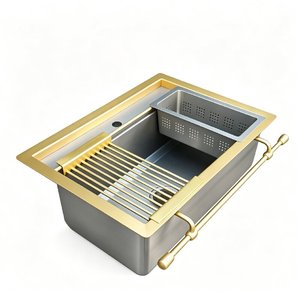 <span class=keywords><strong>Lavello</strong></span> da Lavoro su Misura in Acciaio Inossidabile 316 Calibro 14 con Design Italiano, Bordo in Ottone Calibro 12 e Rubinetto da Appoggio - Product Image 2