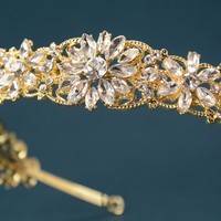 Serre-tête de mariée haut de gamme en alliage orné de strass, motif floral et feuilles inspiré des forêts européennes et américaines