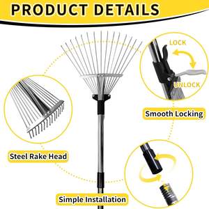 Verstelbare Metalen Blad Hark Lange Steel Tuin Harken Voor Gazons Zware Bladeren Tuin Voor Tuinieren Rv <span class=keywords><strong>Camping</strong></span> - Product Image 2