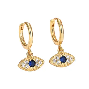 GT OEM Pendientes De Ojo Blue Eyes Dangle Earring Zircon Gemstone Gold Sliver Plated Turkish Eye Earrings Hoop