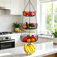 Panier à fruits en métal multifonction à 3 niveaux pour la cuisine, le garde-manger, le rangement des légumes, organisateur