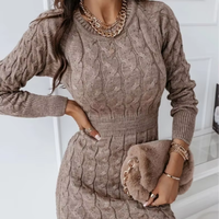 Vente d'usine ODM & OEM robe pull mince à manches longues pour femmes couvrant les hanches automne hiver tissu à tricoter ensemble 2 pièces
