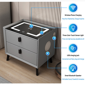 Modern Luxury Smart <strong>Bedside</strong> <strong>Table</strong> With Wireless <strong>Charging</strong> Bluetooth Speaker Fingerprint Lock LED Light Bedroom Nightstand - Product Image 3