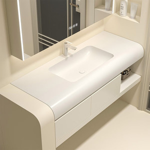 Combinación de mueble de baño sencillo, mueble de lavabo color crema, lavabo - Product Image 1
