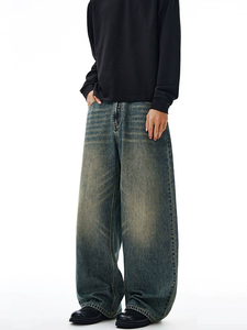 <span class=keywords><strong>Jeans</strong></span> curvo da uomo con baffo di gatto lavato classico americano per uomo e donna, pantaloni <span class=keywords><strong>lunghi</strong></span> vintage <span class=keywords><strong>larghi</strong></span> - Product Image 5