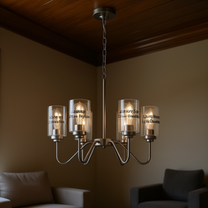 Modern American Luxury Style E26 Glass Chandelier Iron 6 Bulb Living Room Pendant Lights - Product Image 2