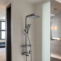 Ensemble de douche mural thermostatique numérique noir poli avec pommeau de douche pluie doux pressurisé pour salle de bain