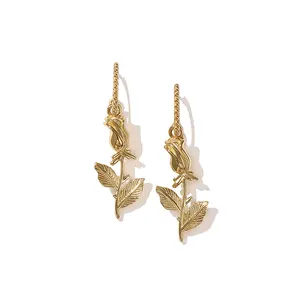 Gemnel फैक्टरी कस्टम नई मॉडल 925 स्टर्लिंग चांदी सोना मढ़वाया आकर्षण गुलाब लटकन घेरा कान की बाली महिलाओं के लिए