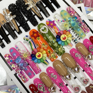 <span class=keywords><strong>2025</strong></span> Luxe Salon Ontwerp Private Label Lange Handgemaakte Gel Press Op Nagels Valse Kunstnagels Volledige Cover Y 2K Bling Nagels - Product Image 6