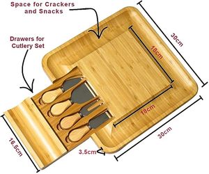 Set Tagliere per Formaggi con 4 Coltelli e Forchette, Vassoio di Servizio con Cassetto Estraibile <span class=keywords><strong>Nascosto</strong></span> per Posate e Spazio per Cracker e Snack - Product Image 2