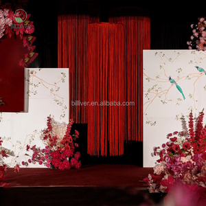 Cortina de hilo blanco al por mayor con flecos, cortina de techo holográfica roja, tela brillante para decoración de boda - Product Image 1