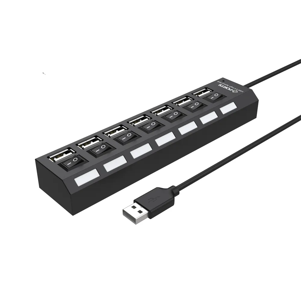 Popular High Speed Individual Power Switch And LED Light USB Hub Driver USB2.0 7 port HUB