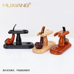 Muxiang Wooden <b>Pipe</b> <b>Stand</b> Dual Seat Vertical Display Rack For Smoking <b>Pipes</b> Durable Solid Wood Base - Product Image 2