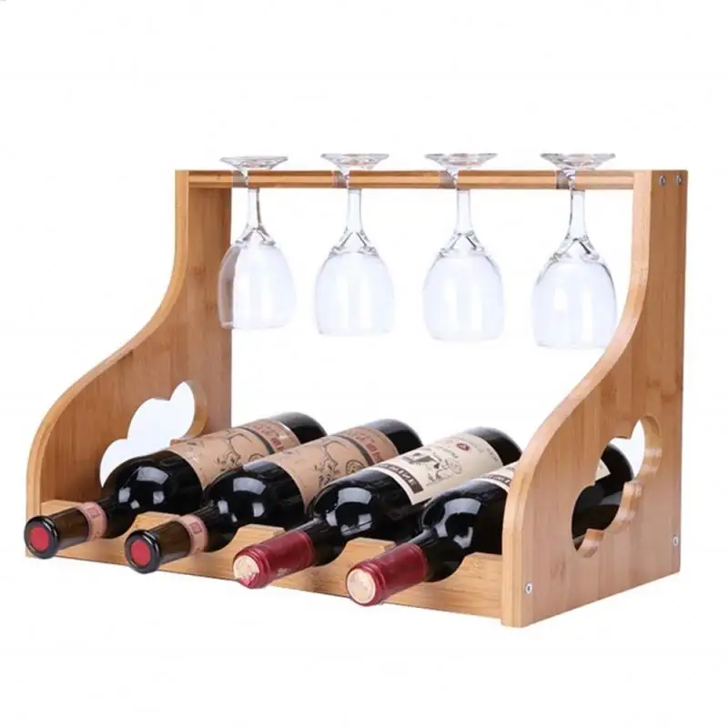 Suporte de vidro de bancada de bambu natural, vidro para vinho, para casa