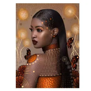 סיטונאי 5D מקדחה מלאה מרובעת ציור יהלום אישה אפריקאית אבני חן רקמת יהלום ערכות ציור